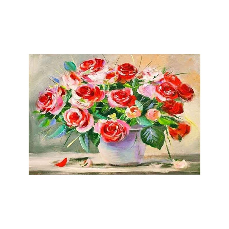  Obraz olejny ręcznie malowany 50x70cm Czerwone róże w wazonie