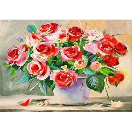  Obraz olejny ręcznie malowany 50x70cm Czerwone róże w wazonie