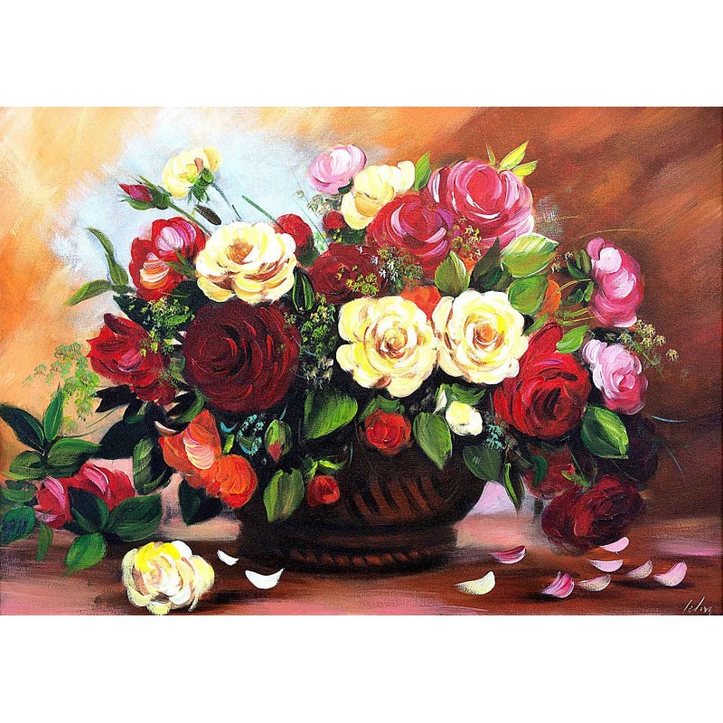  Obraz ręcznie malowany 50x70cm Kwiaty w wazonie