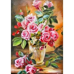  Obraz olejny ręcznie malowany 50x70cm Róże w szklanym wazonie