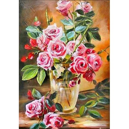  Obraz olejny ręcznie malowany 50x70cm Róże w szklanym wazonie