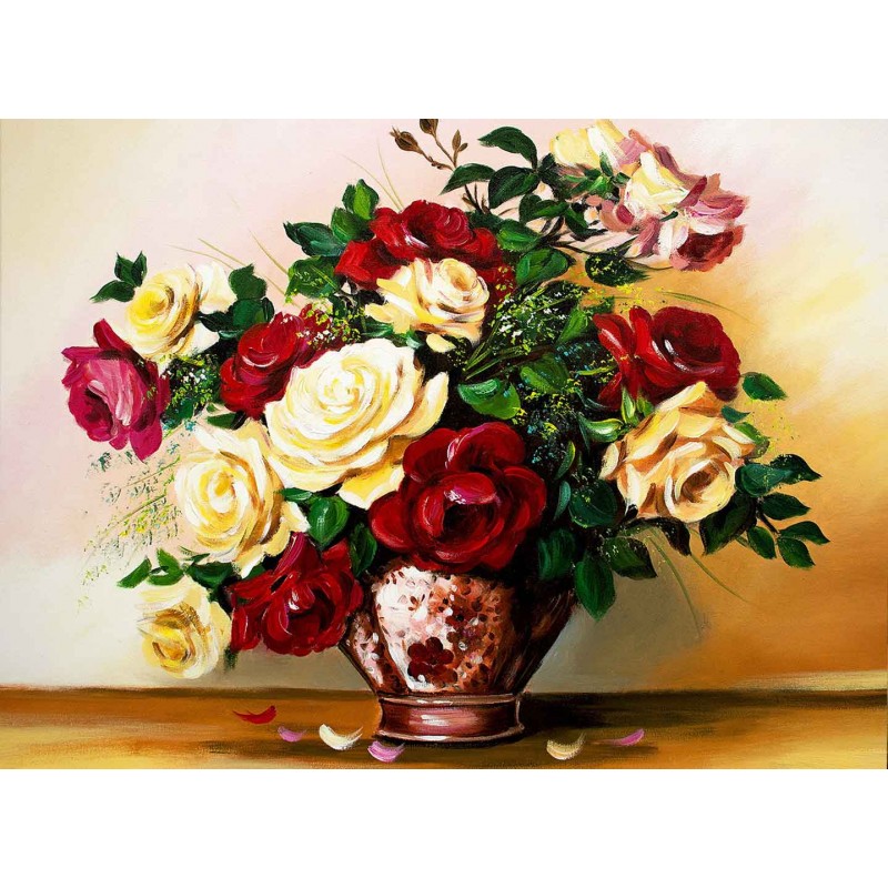  Obraz olejny ręcznie malowany 40x50cm Wydatny bukiet róż