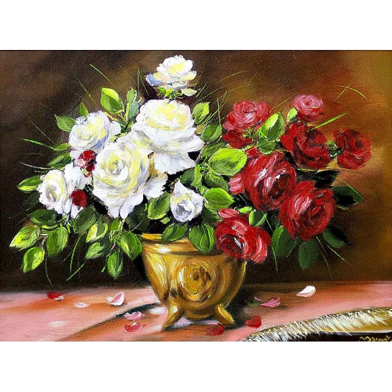  Obraz olejny ręcznie malowany 40x50cm Kompozycja na różowym obrusie
