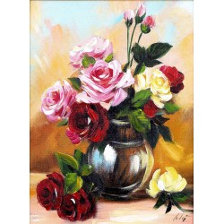  Obraz olejny ręcznie malowany 40x50cm Kryształowy wazon z różami