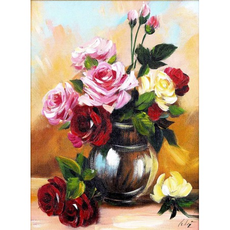  Obraz olejny ręcznie malowany 40x50cm Kryształowy wazon z różami