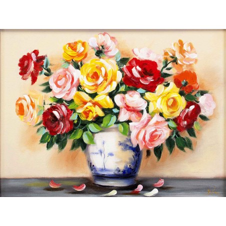 Obraz olejny ręcznie malowany 40x50cm Sielankowa kompozycja z różami