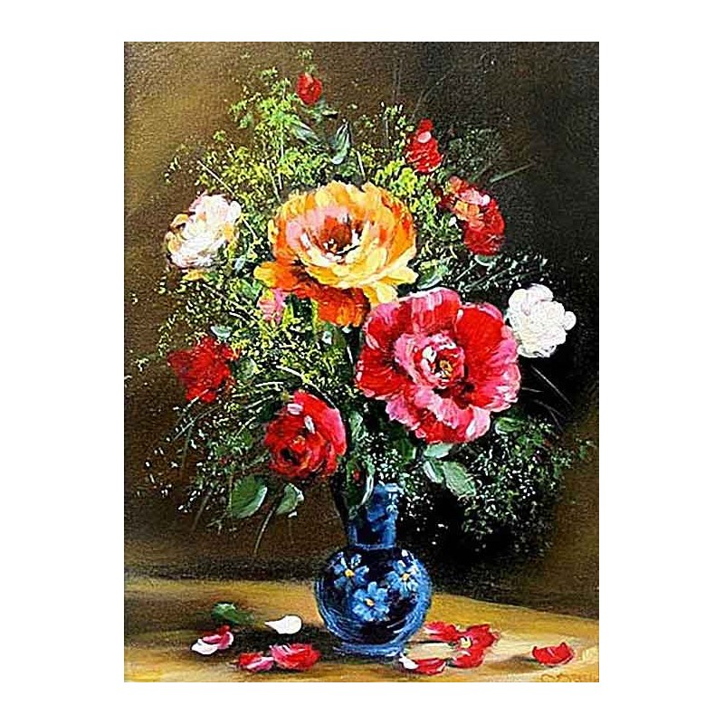  Obraz olejny ręcznie malowany 40x50cm Czarny wazon z różami