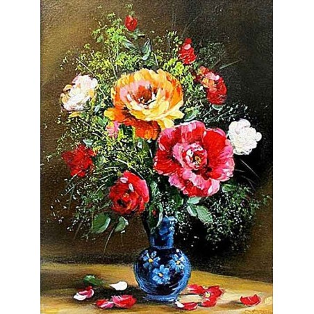  Obraz olejny ręcznie malowany 40x50cm Czarny wazon z różami