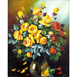  Obraz olejny ręcznie malowany 40x50cm Bukiet żółtych róż