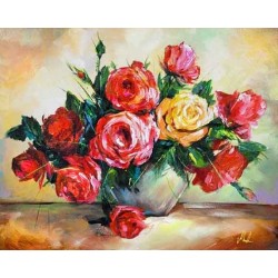  Obraz olejny ręcznie malowany 40x50cm Czerwone róże w wazonie