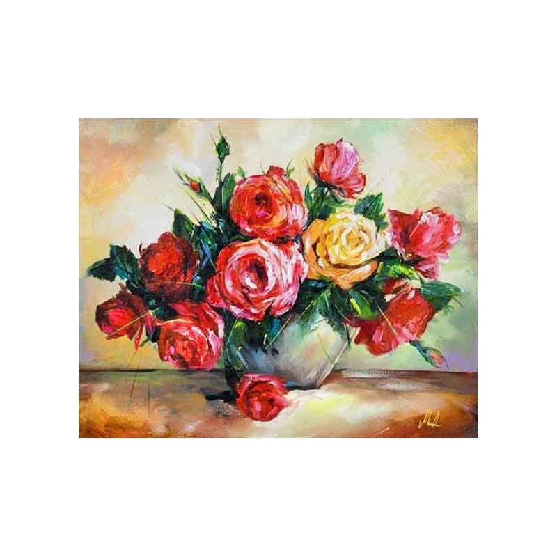  Obraz olejny ręcznie malowany 40x50cm Czerwone róże w wazonie