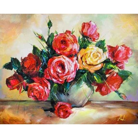  Obraz olejny ręcznie malowany 40x50cm Czerwone róże w wazonie