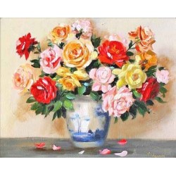 Obraz olejny ręcznie malowany 40x50cm Barwne róże w wazonie