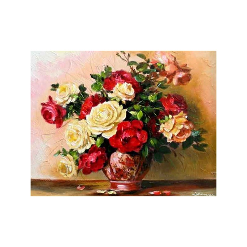  Obraz olejny ręcznie malowany 40x50cm Pąsowy bukiet róż