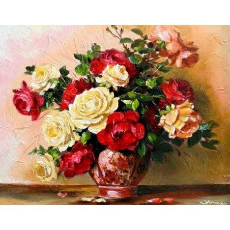  Obraz olejny ręcznie malowany 40x50cm Pąsowy bukiet róż
