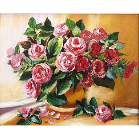  Obraz olejny ręcznie malowany 40x50cm Róże w bukiecie