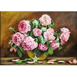  Obraz olejny ręcznie malowany 50x70cm Róże w wazonie