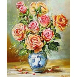  Obraz olejny ręcznie malowany 50x60cm Róże w wazonie