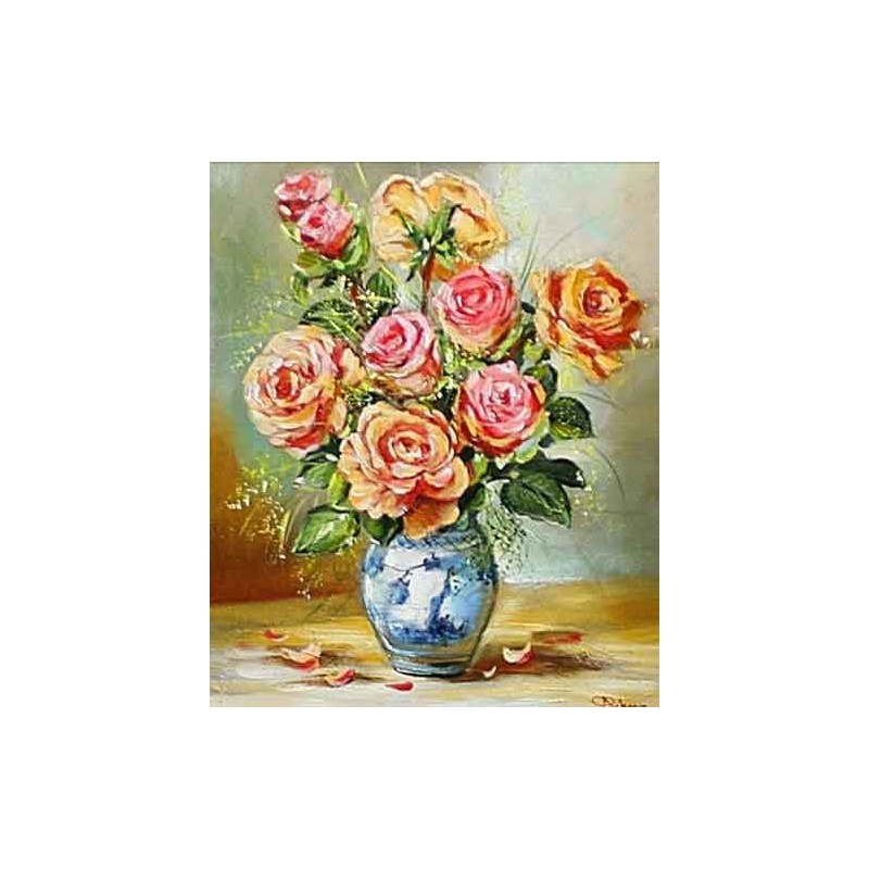  Obraz olejny ręcznie malowany 50x60cm Róże w wazonie