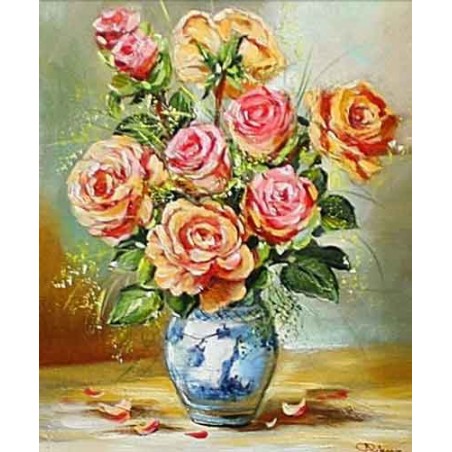  Obraz olejny ręcznie malowany 50x60cm Róże w wazonie