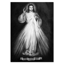  Obraz olejny ręcznie malowany z Jezusem Chrystusem Jezu Ufam Tobie obraz czarno-biały 50x70 cm
