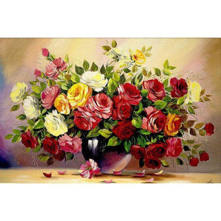  Obraz malowany Bukiet kwiatów w wazonie 80x120 cm