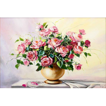  Obraz ręcznie malowany Róże w wazonie 60x90cm