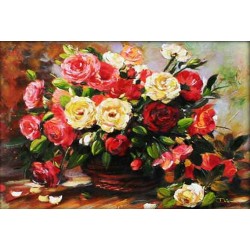  Obraz olejny ręcznie malowany 60x90cm Bukiet róż w wazonie