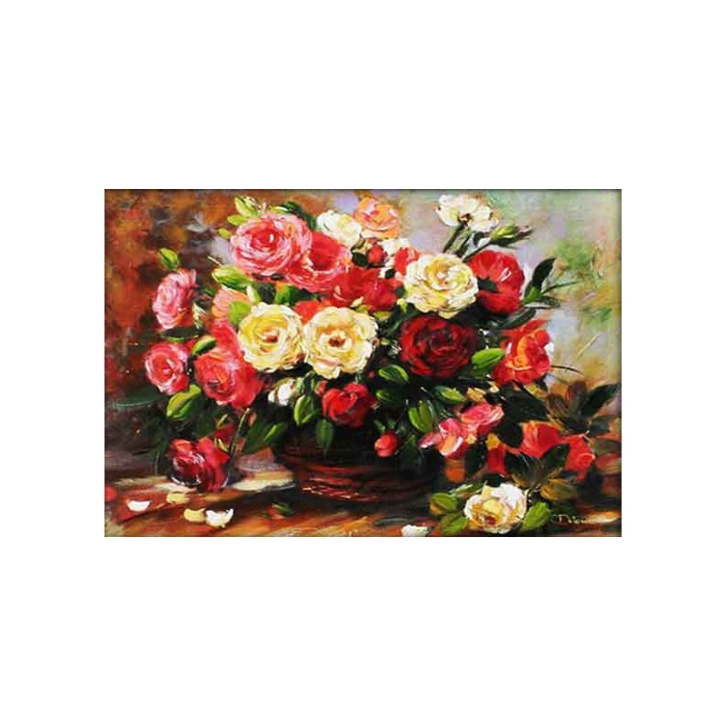  Obraz olejny ręcznie malowany 60x90cm Bukiet róż w wazonie