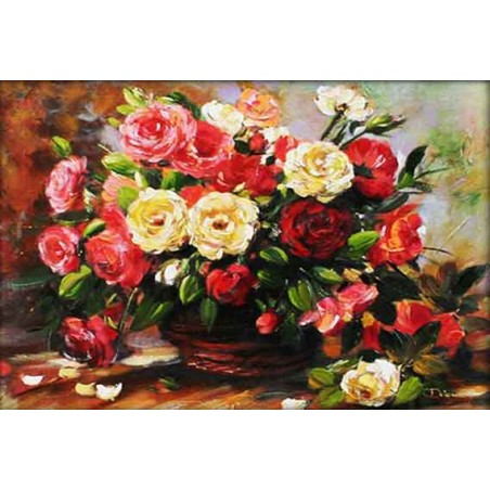  Obraz olejny ręcznie malowany 60x90cm Bukiet róż w wazonie
