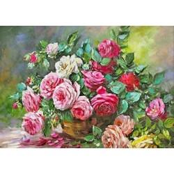  Obraz olejny ręcznie malowany Kwiaty 50x70cm Bujny bukiet róż