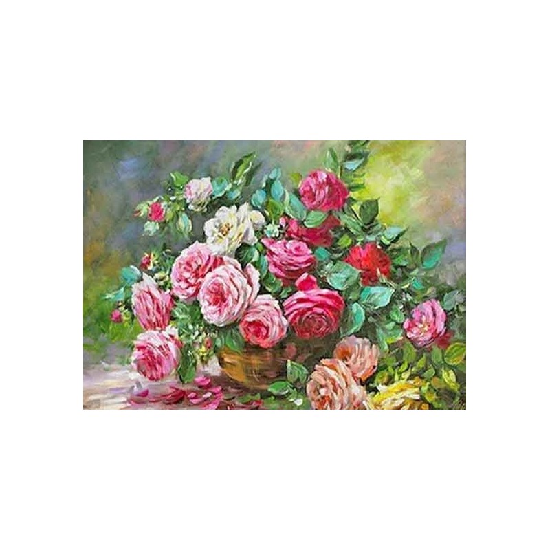  Obraz olejny ręcznie malowany Kwiaty 50x70cm Bujny bukiet róż