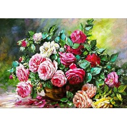  Obraz olejny ręcznie malowany Kwiaty 60x90cm Bukiet bujnych róż