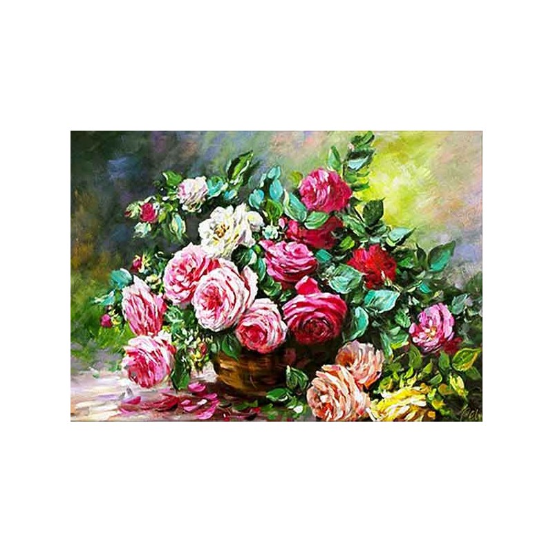  Obraz olejny ręcznie malowany Kwiaty 60x90cm Bukiet bujnych róż