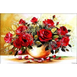  Obraz olejny ręcznie malowany Kwiaty 60x90cm Czerwone róże w wazonie