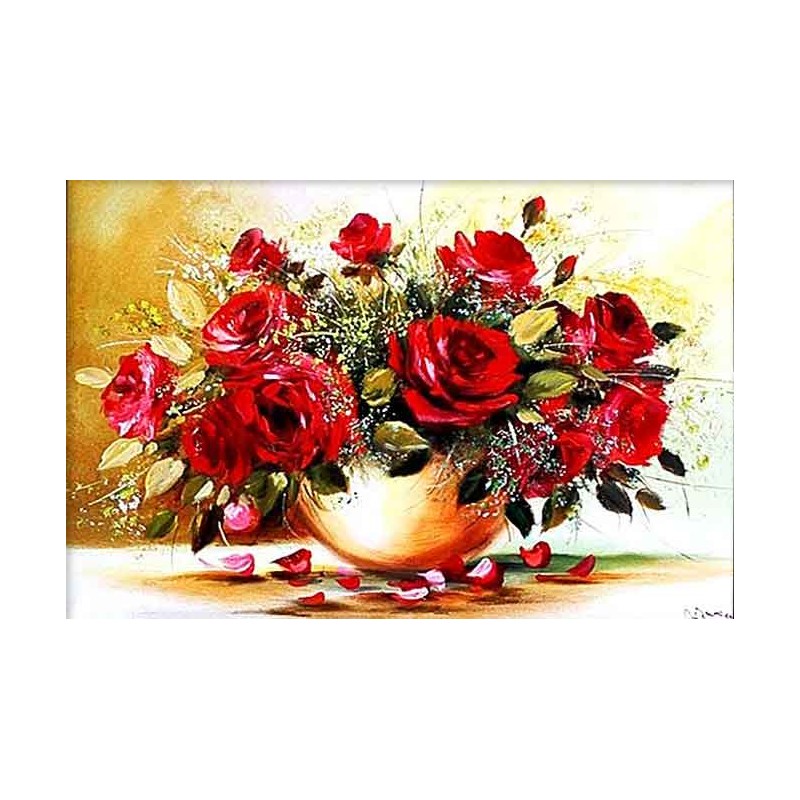  Obraz olejny ręcznie malowany Kwiaty 60x90cm Czerwone róże w wazonie