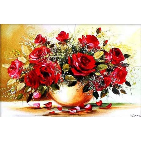  Obraz olejny ręcznie malowany Kwiaty 60x90cm Czerwone róże w wazonie