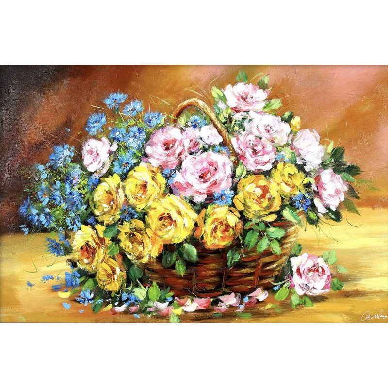  Obraz olejny ręcznie malowany Kwiaty 60x90cm żółte róże