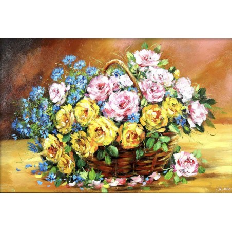  Obraz olejny ręcznie malowany Kwiaty 60x90cm żółte róże