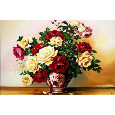  Obraz olejny ręcznie malowany Kwiaty 60x90cm Pąsowe róże