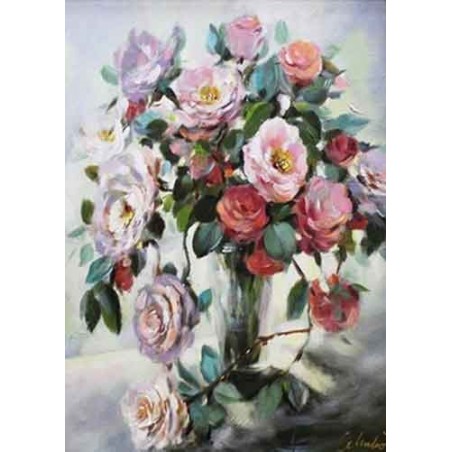  Obraz olejny ręcznie malowany Kwiaty 60x90cm Różowe róże