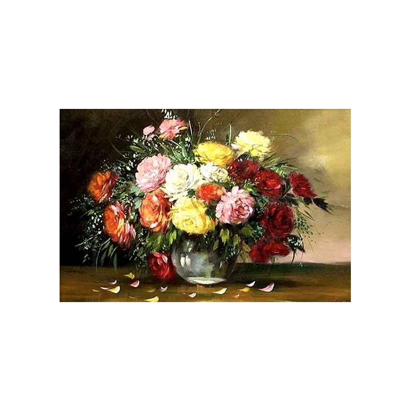  Obraz olejny ręcznie malowany Kwiaty 60x90cm Bukiet wielobarwnych róż