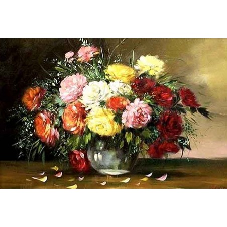  Obraz olejny ręcznie malowany Kwiaty 60x90cm Bukiet wielobarwnych róż