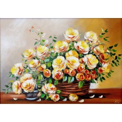 Obraz olejny ręcznie malowany Kwiaty 50x70cm Zachwycający bukiet róż