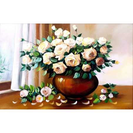  Obraz olejny ręcznie malowany Kwiaty 60x90cm Róże