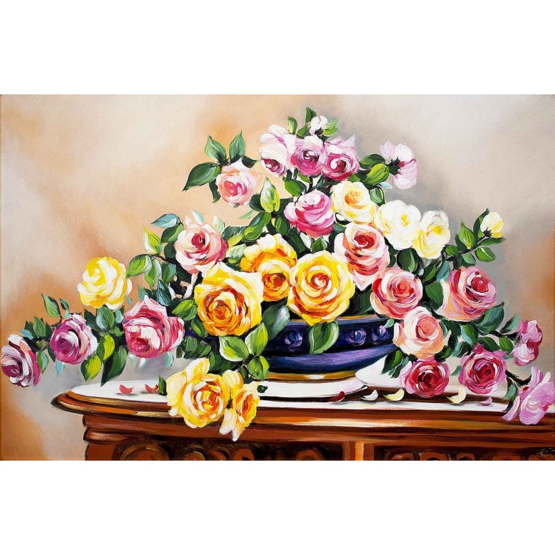  Obraz olejny ręcznie malowany Kwiaty 60x90cm Bukiet róż
