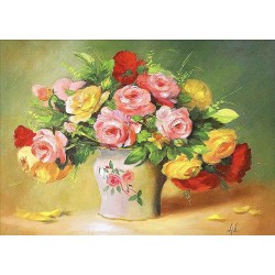  Obraz ręcznie malowany Pąsowe róże w wazonie 50x70cm
