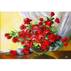  Obraz olejny ręcznie malowany Kwiaty 60x90cm Czerwone róże