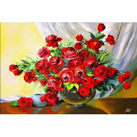  Obraz olejny ręcznie malowany Kwiaty 60x90cm Czerwone róże