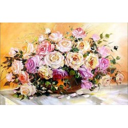  Obraz olejny ręcznie malowany Kwiaty 60x90cm Różowe róże